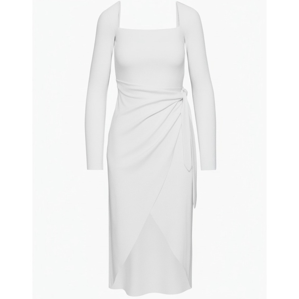 NWOT Aritzia Wilfred Saturn Long Sleeve Faux Wrap Midi Dress Frozen Grey Small